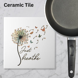 Just Breathe Dandelion with Butterflies Tile