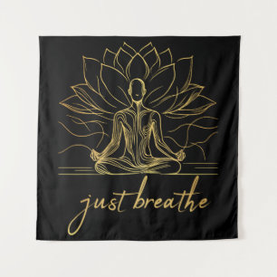 Just Breathe - Golden Zen Meditation Art Tapestry