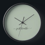 Just breathe green elegant script yoga  clock<br><div class="desc">Modern yoga clock with a chic green background and an elegant hand lettered black script with the quote "just breathe".</div>
