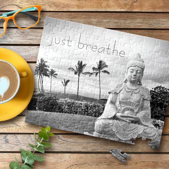 Just Breathe Hawaii Buddha Black and White Photo Jigsaw Puzzle (Creator Uploaded)