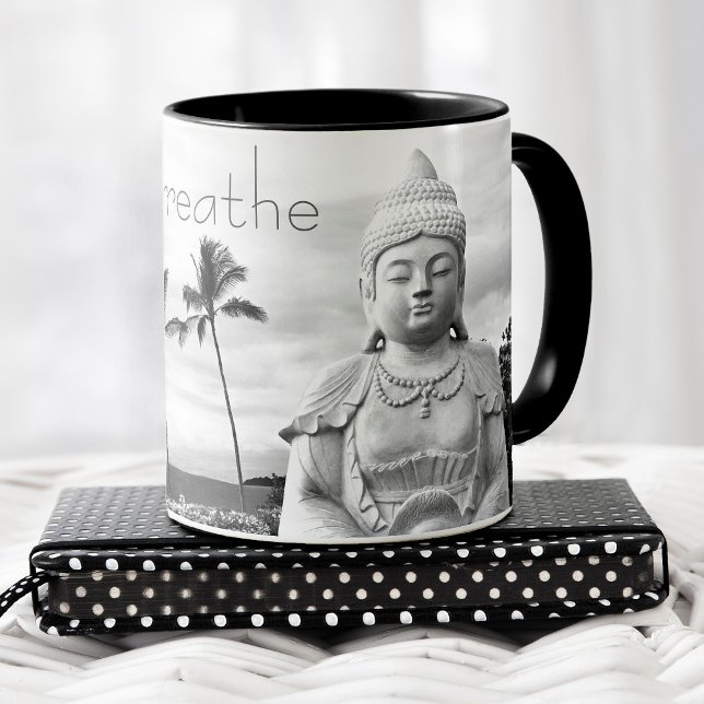 Just Breathe Hawaii Buddha Black White Photo Mug (Creator Uploaded)
