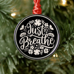 Just breathe mental health mindfulness black metal tree decoration