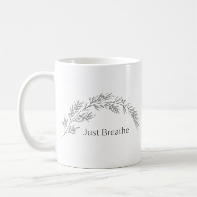 Just Breathe Minimalist Botanical Mug (Left)