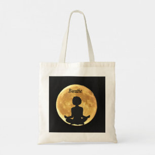 Just Breathe Moon Yoga Lotus Position Tote Bag