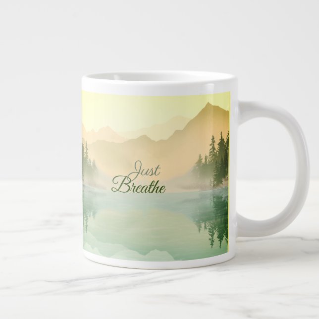 Just Breathe Mountain Forest Gold Green  Large Coffee Mug (Right)