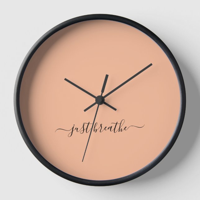 Just breathe orange black yoga clock (Front)