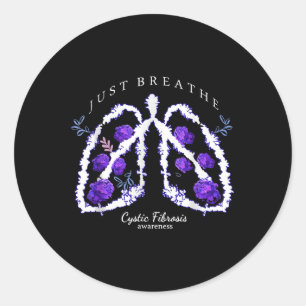 Just Breathe Purple Ribbon Cf Cystic Fibrosis Awar Classic Round Sticker