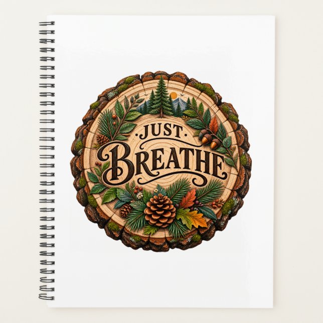 Just Breathe Rustic Forest Hardcover Notepad Planner (Front)
