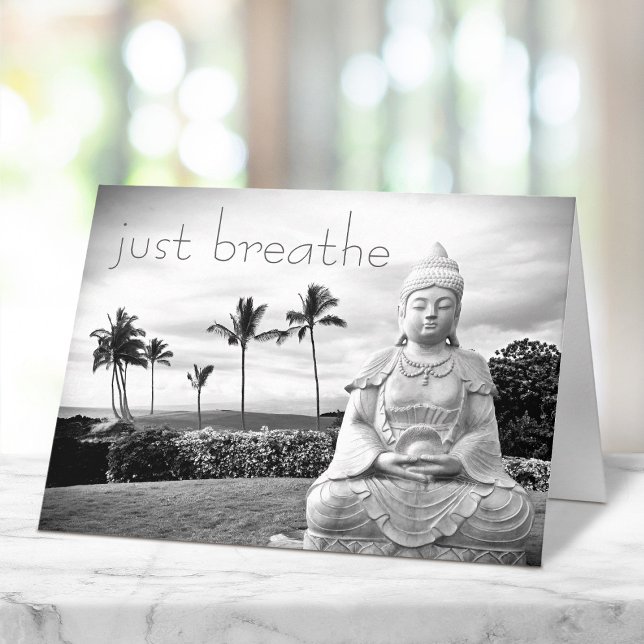 Just Breathe Tropical Hawaii Buddha Black White  Card (Creator Uploaded)