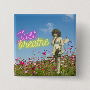 Just Breathe Vintage Angel Altered Art  15 Cm Square Badge
