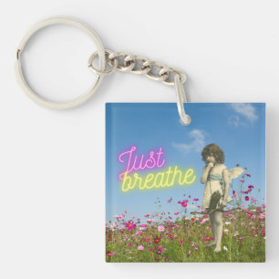 Just Breathe Vintage Angel Altered Art  Key Ring