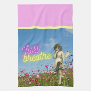 Just Breathe Vintage Angel Altered Art Tea Towel