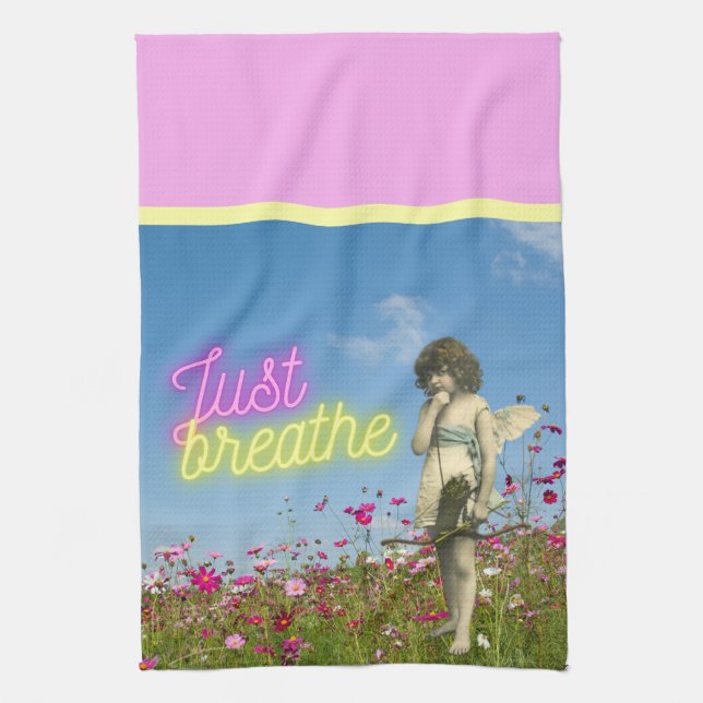 Just Breathe Vintage Angel Altered Art  Tea Towel (Vertical)