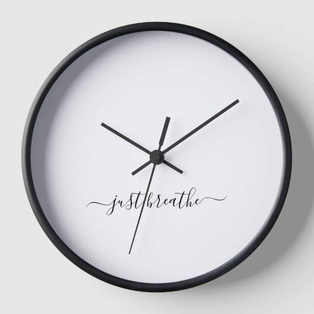 Just breathe white black yoga clock (Front)