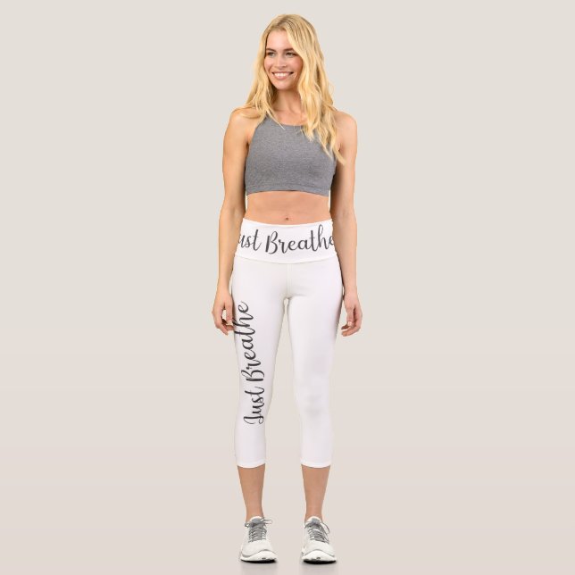 Just Breathe-Yoga-Meditation-Funny Capri Leggings (Front)
