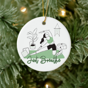 Just Breathe Yoga Meditation Pose Ceramic Tree Decoration