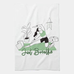 Just Breathe Yoga Meditation Pose Tea Towel