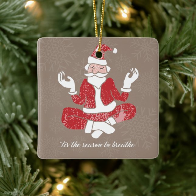 Just Breathe Yoga Santa Ceramic Ornament (Tree)