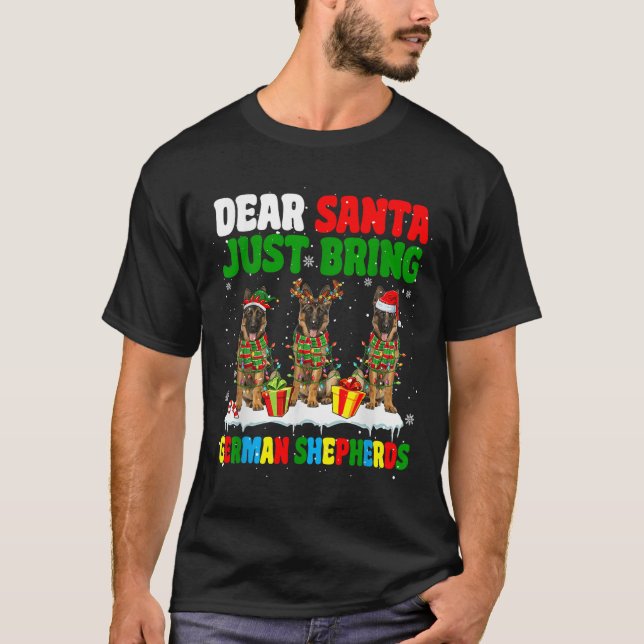 Just Bring German Shepherds Xmas Three Santa Reind T-Shirt (Front)