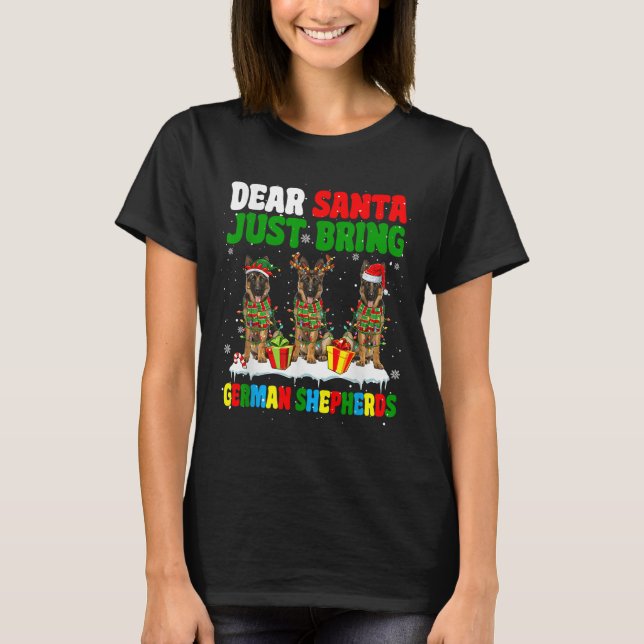 Just Bring German Shepherds Xmas Three Santa Reind T-Shirt (Front)