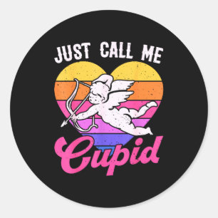 Just Call Me Cupid Valentine Cute Arrow Heart Coup Classic Round Sticker