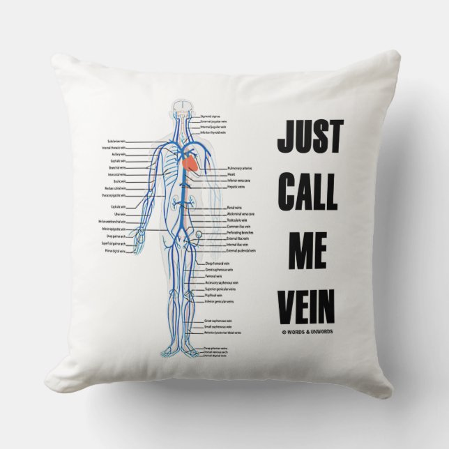 Just Call Me Vein Venous System Circulation Humour Cushion (Front)