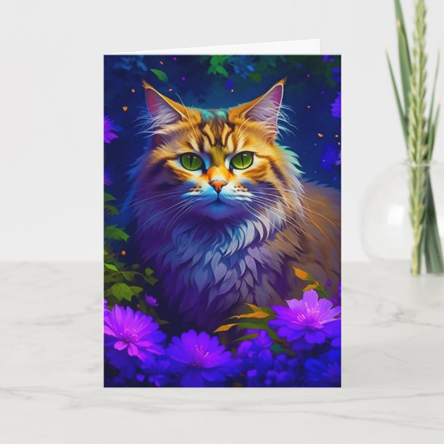 Just Checking In | Cute Kitty Cat in Flowers Card (Front)