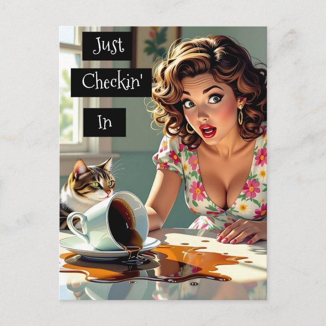 Just Checking' In | Funny Spilt Coffee  Postcard (Front)
