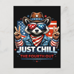 Just Chill This Fourth Funny Racoon Summer Design Holiday Postcard