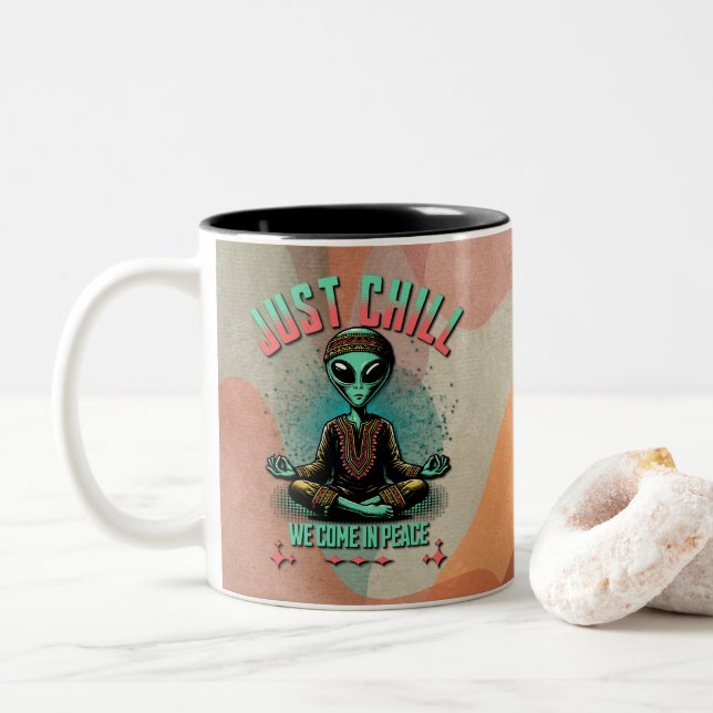 Just Chill, We Come in Peace Two-Tone Coffee Mug (With Donut)
