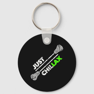 Just Chillax Chill Lax Lacrosse Stick Green Key Ring