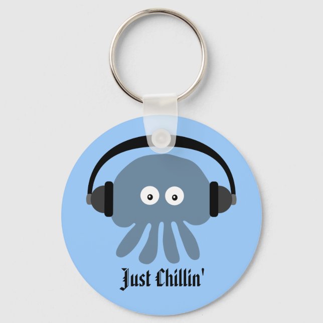 Just Chillin' Blue Jellyfish With Headphones Key Ring (Front)