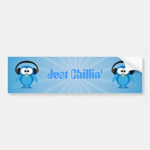 Just Chillin' Blue Retro Owls With Headphones Bumper Sticker