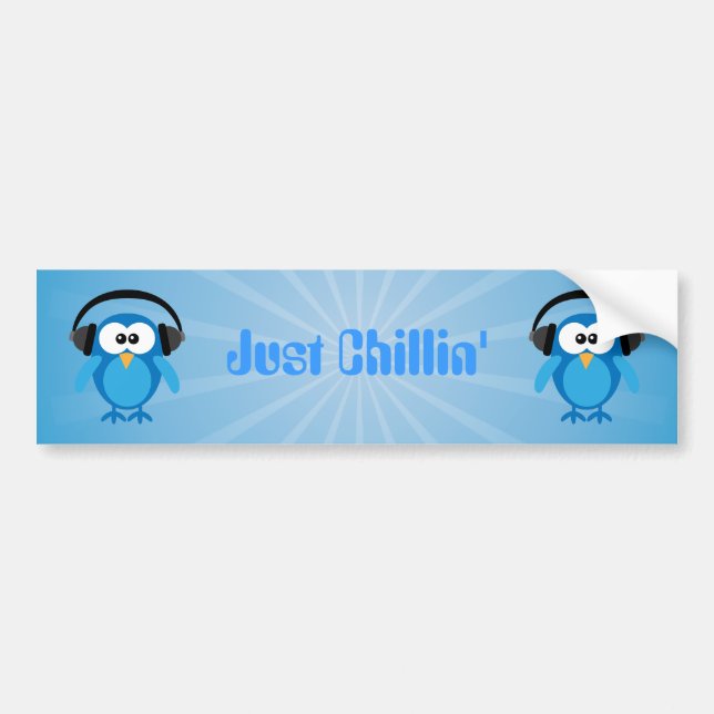 Just Chillin' Blue Retro Owls With Headphones Bumper Sticker (Front)