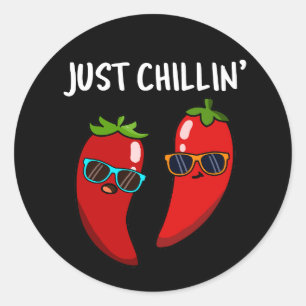 Just Chillin Funny Chilli Peppers Pun Dark BG Classic Round Sticker