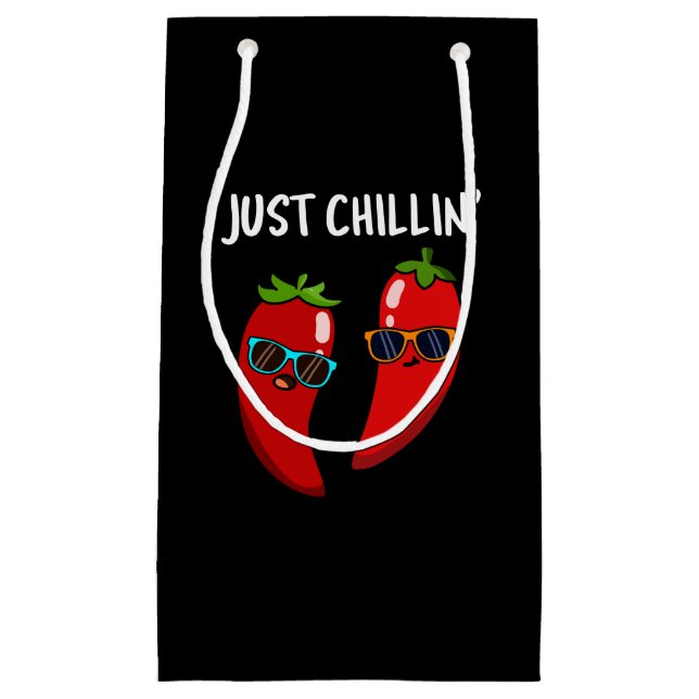 Just Chillin Funny Chilli Peppers Pun Dark BG Small Gift Bag (Front)