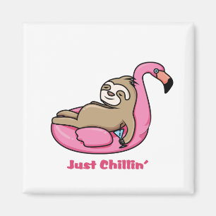 JUST CHILLIN' - Lazy Sloth & Pink Flamingo Magnet