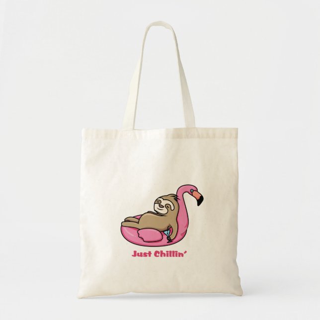 JUST CHILLIN' - Lazy Sloth & Pink Flamingo Tote Bag (Front)