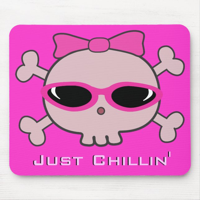 Just Chillin' Pink Cartoon Skull With Sunglasses Mouse Mat (Front)