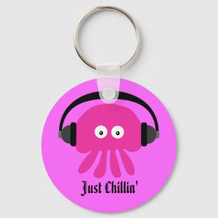 Just Chillin' Pink Jellyfish With Headphones Key Ring