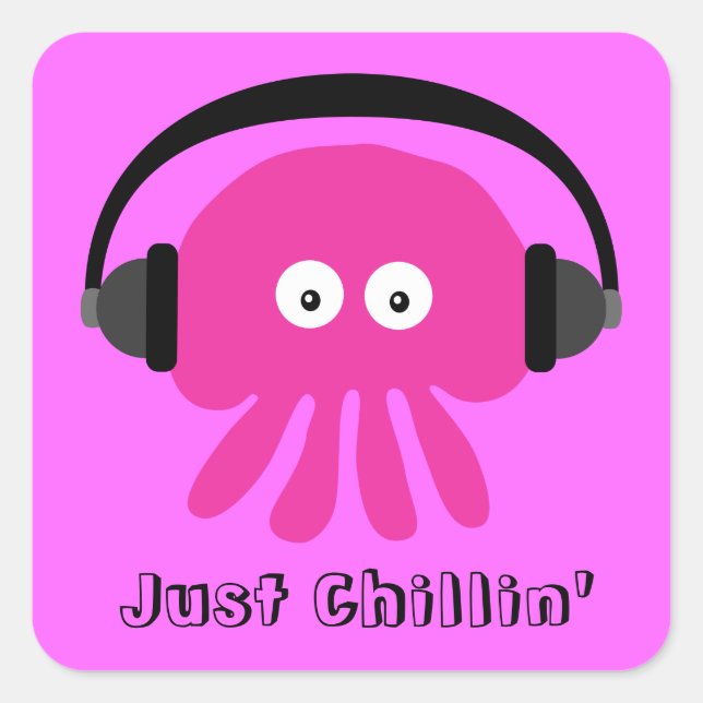 Just Chillin' Pink Jellyfish With Headphones Square Sticker (Front)