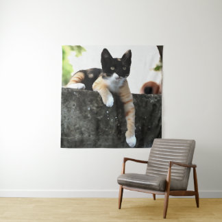 Just Chillin Tricolor Cat Pet Portait Tapestry