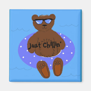 Just Chilling Bear In An Inner Tube Magnet