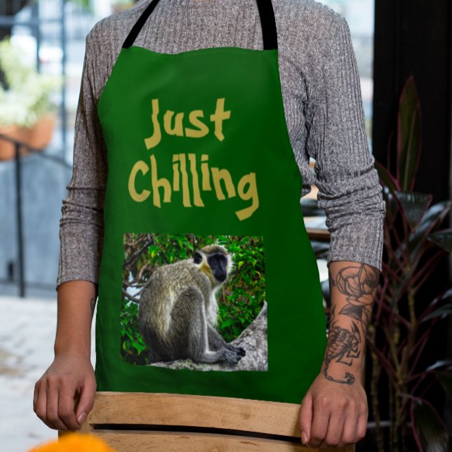 "Just Chilling" Green Monkey Print Apron (Creator Uploaded)