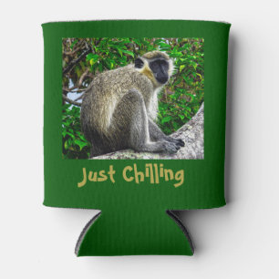 Just Chilling Green Monkey Print Can Cooler