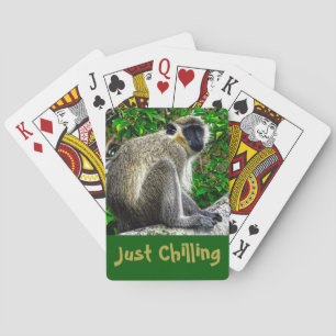 "Just Chilling" Green Monkey Print Playing Cards