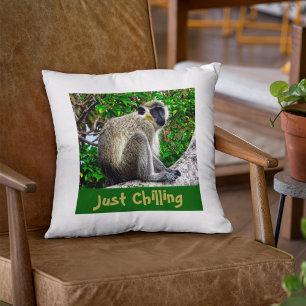 Just Chilling Green Monkey Print Throw Pillow