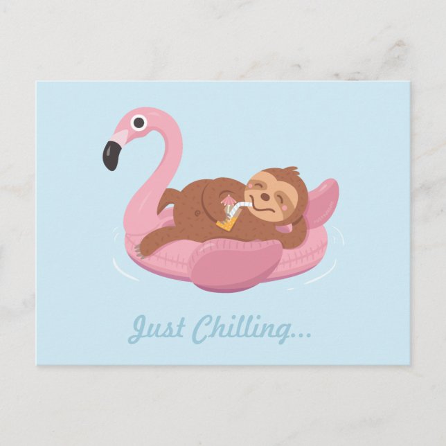 Just Chilling Sloth Pink Flamingo Float Postcard (Front)