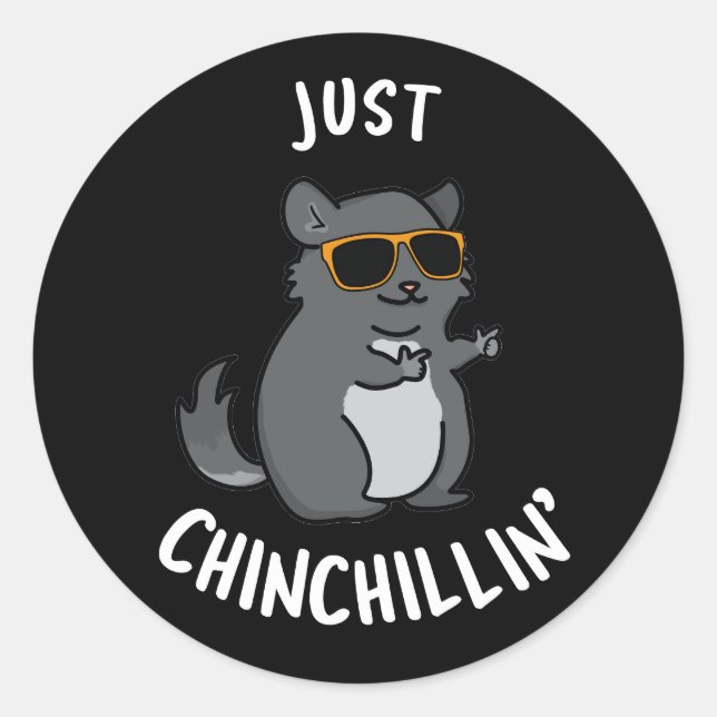 Just Chin-Chillin Funny Chinchilla Pun Dark BG Classic Round Sticker (Front)