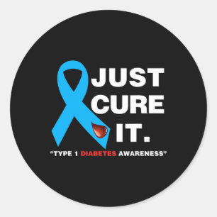 Just Cure It Blue Ribbon Type 1 Diabetes Awareness Classic Round Sticker
